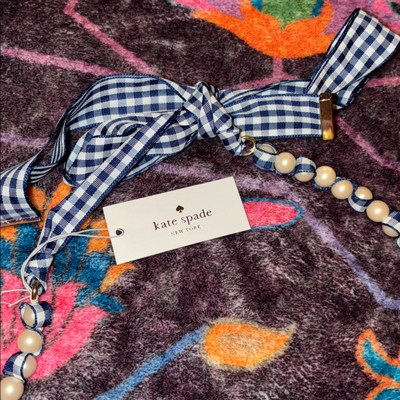 NEW Kate Spade Cream Pearl Necklace with Blue  Ribbon - Picture 3 of 4
